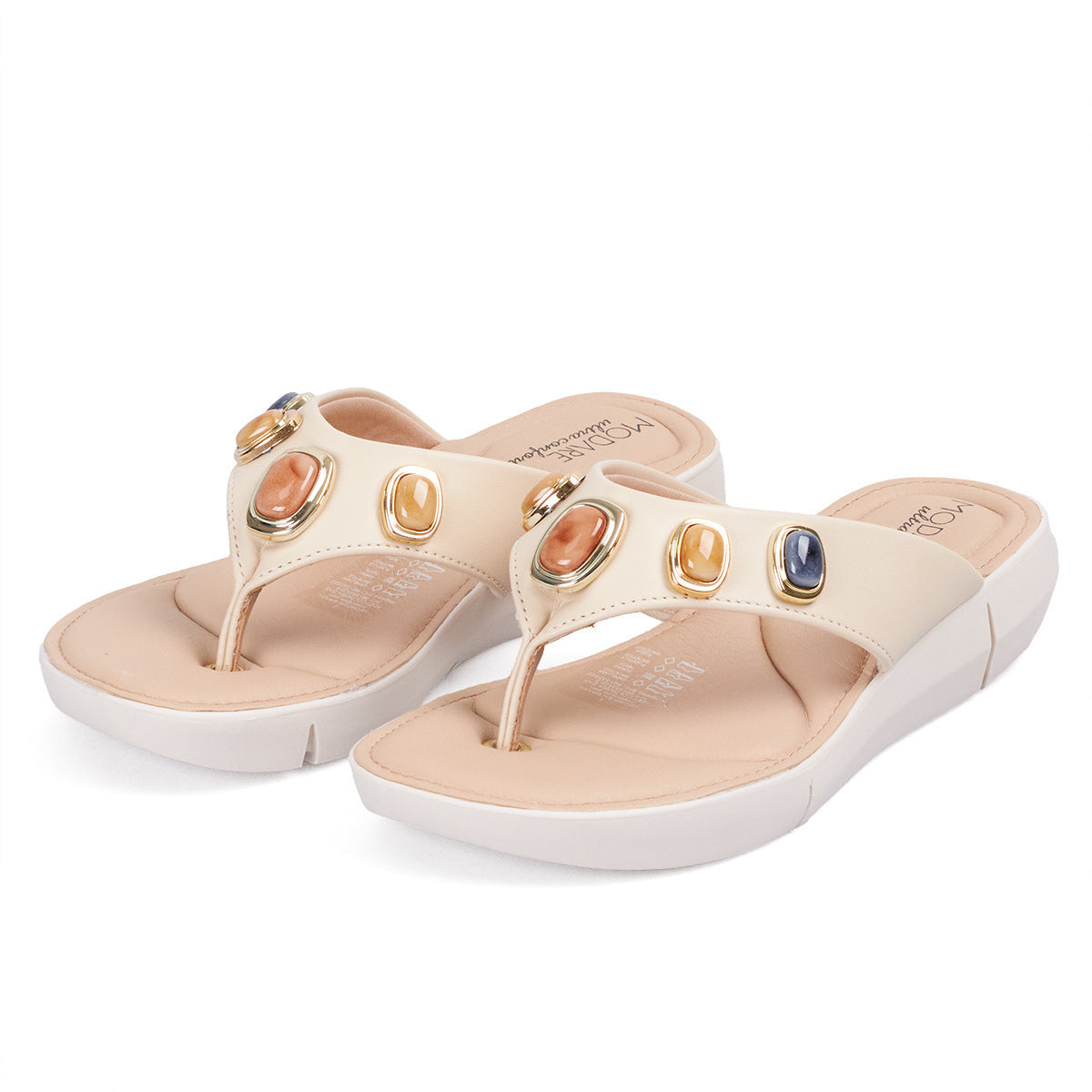Sandalia Plana Tres Puntadas Blanco-Crema Modare Sandalia plana