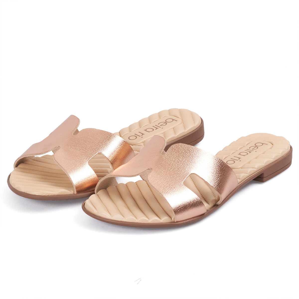 Sandalia Plana Slide Casual Oro Rosa Beira Rio Sandalia plana