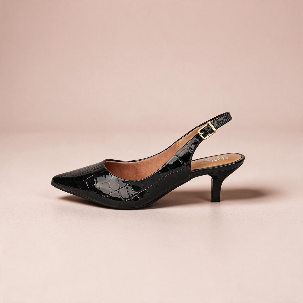 Tacón Bajo Slingback Croco Negro Vizzano Tacón