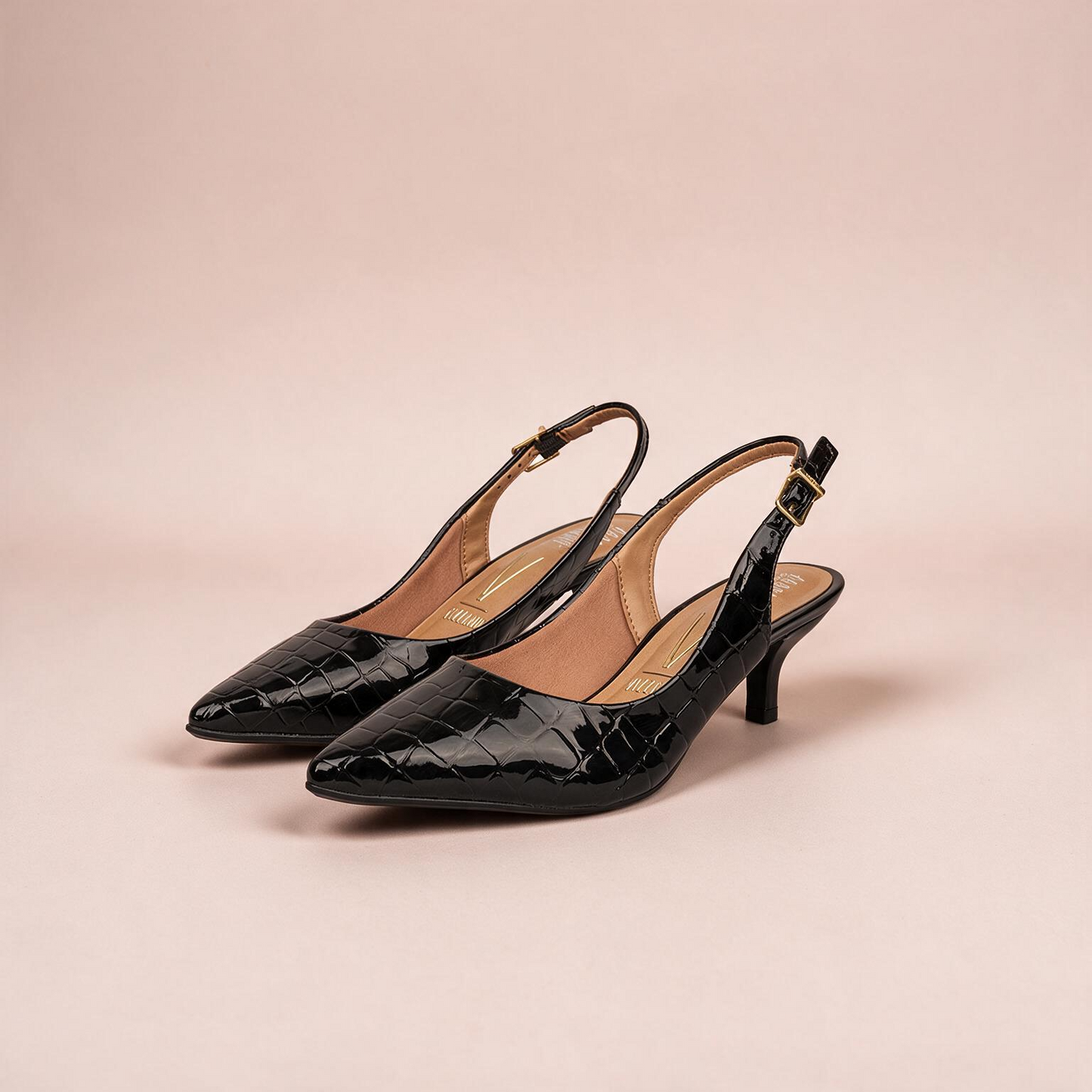 Tacón Bajo Slingback Croco Negro Vizzano Tacón