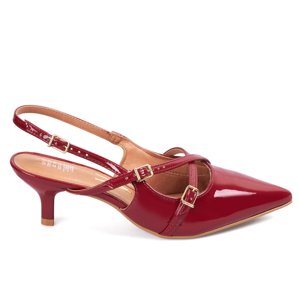 Tacon Bajo Rojo-Cereza Slingback Kitten Vizzano
