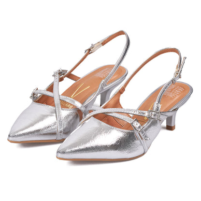 Tacon Bajo Plateado Slingback Kitten Vizzano Stiletto