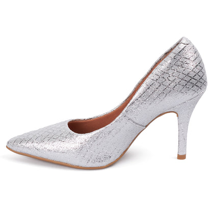 Tacon Stiletto Alto Plateado Metal Vizzano Stiletto