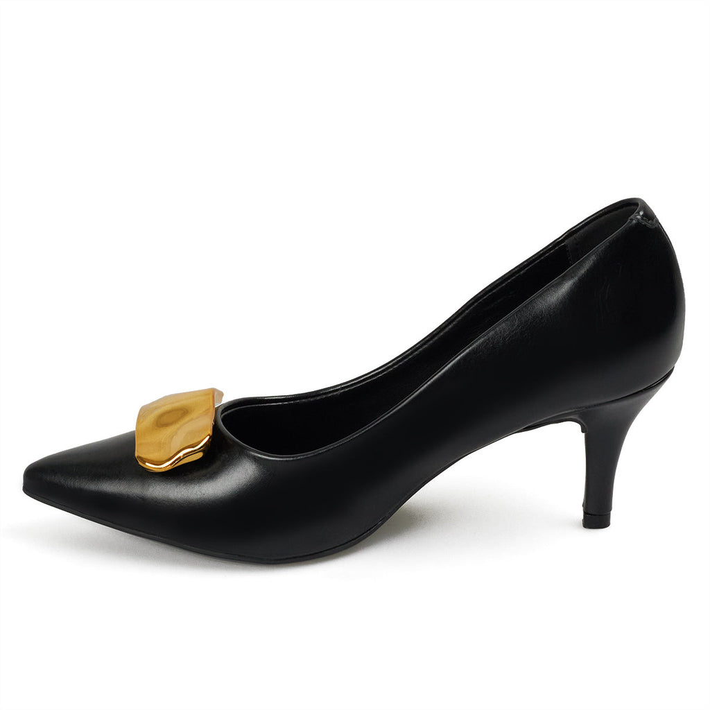 Tacon Medio Negro-Negro-Dorado Stiletto Vizzano