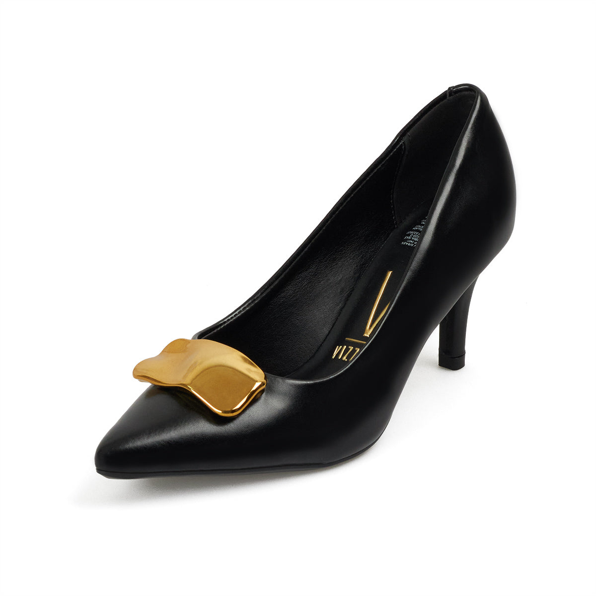 Tacon Medio Negro-Negro-Dorado Stiletto Vizzano