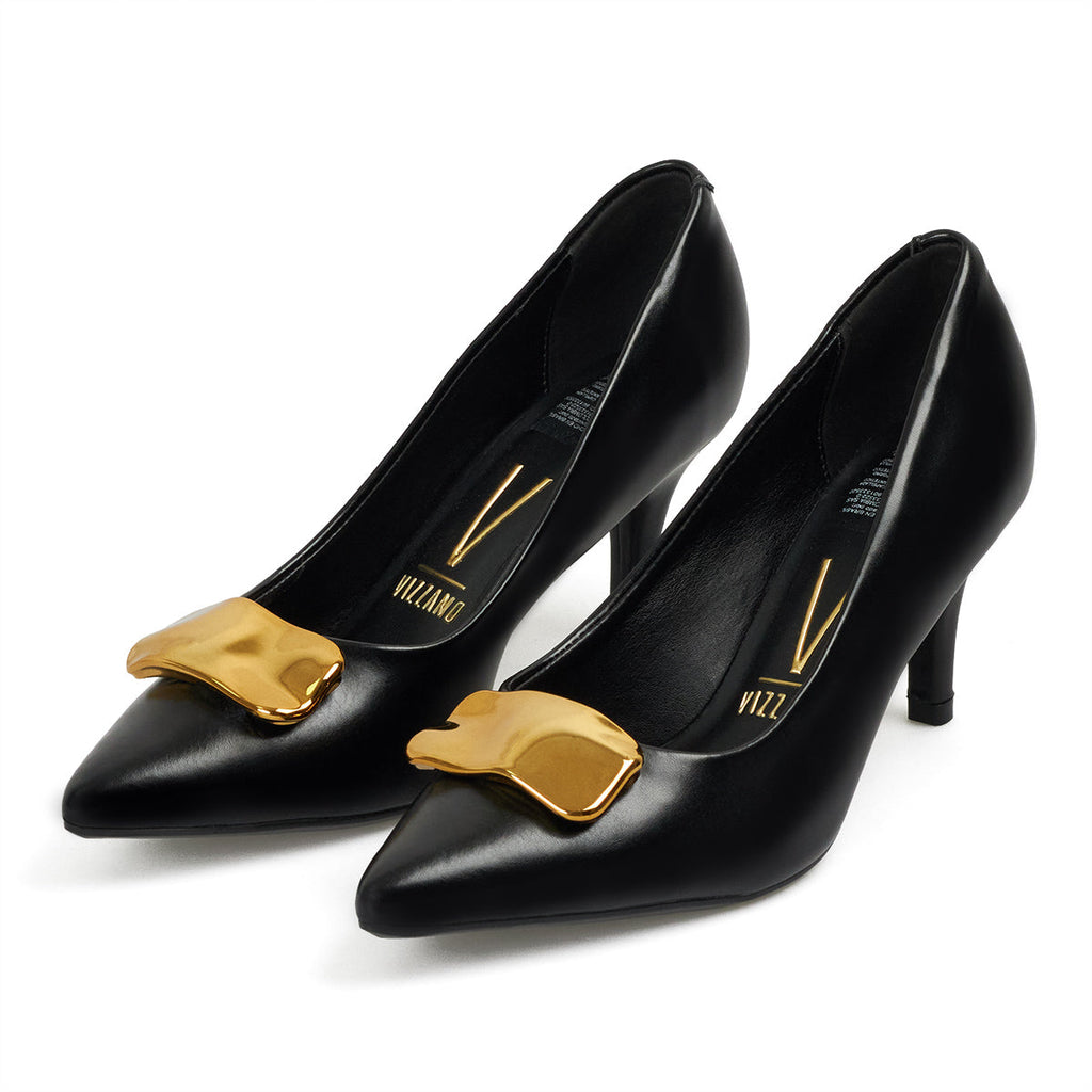 Tacon Medio Negro-Negro-Dorado Stiletto Vizzano
