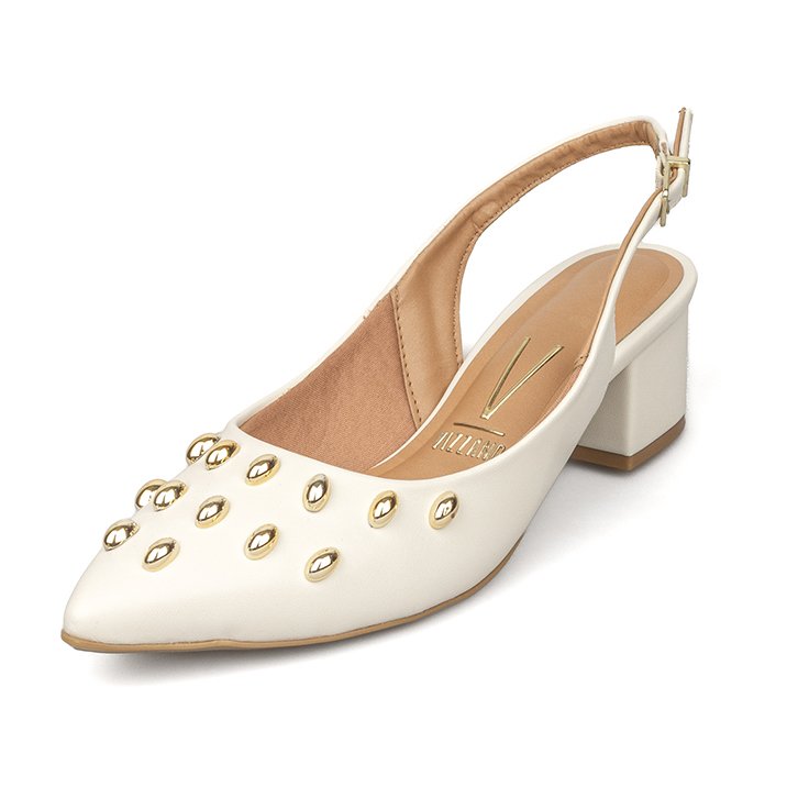 Tacón Bajo Cuadrado Slingback Marfil Dorado Vizzano Tacones
