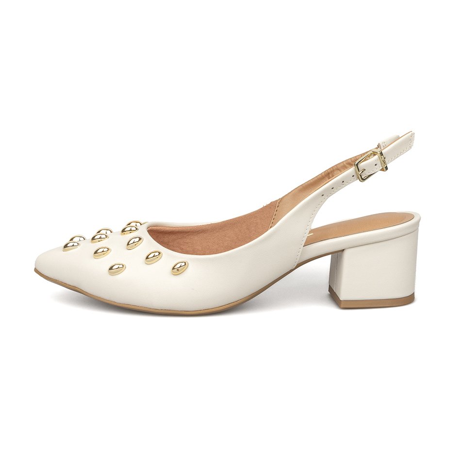 Tacón Bajo Cuadrado Slingback Marfil Dorado Vizzano Tacones