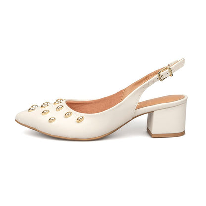 Tacón Bajo Cuadrado Slingback Marfil Dorado Vizzano Tacones