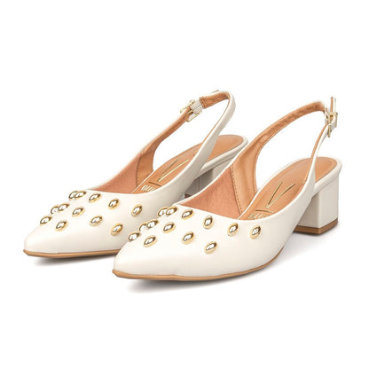 Tacón Bajo Cuadrado Slingback Marfil Dorado Vizzano Tacones