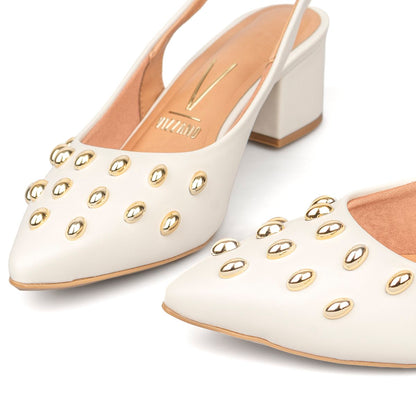Tacón Bajo Cuadrado Slingback Marfil Dorado Vizzano Tacones