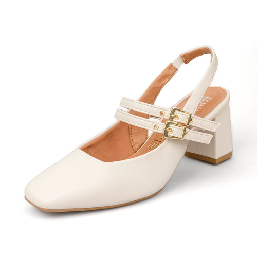 Tacón Medio Cuadrado Pelica Marfil Vizzano Tacones