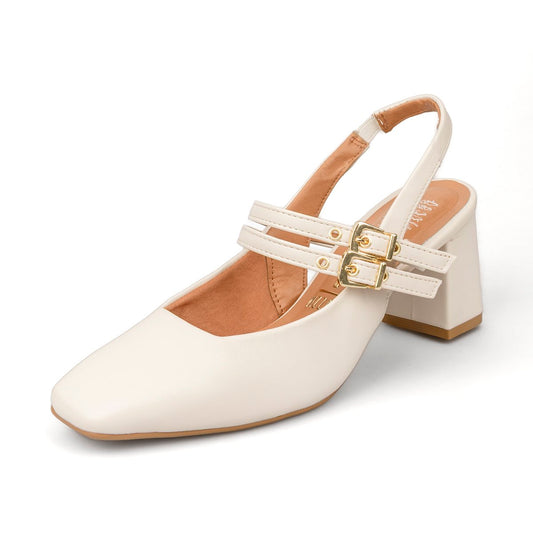 Tacón Medio Cuadrado Pelica Marfil Vizzano Tacones