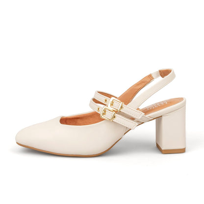 Tacón Medio Cuadrado Pelica Marfil Vizzano Tacones