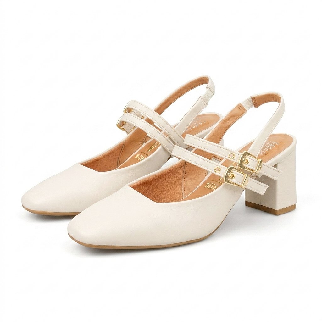 Tacón Medio Cuadrado Pelica Marfil Vizzano Tacones