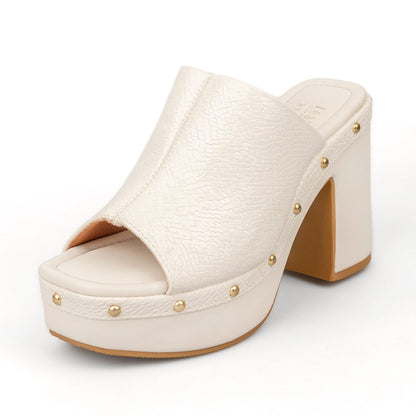 Sandalia Tacón Alto Cuadrado Mule Piton Marfil Vizzano Sandalias