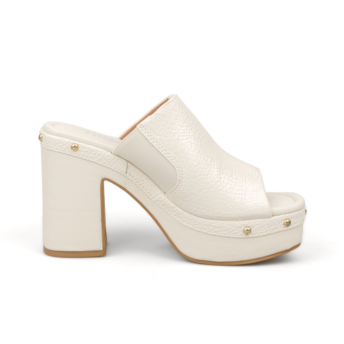 Sandalia Tacón Alto Cuadrado Mule Piton Marfil Vizzano Sandalias