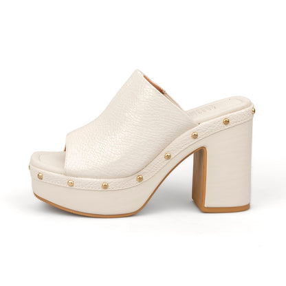 Sandalia Tacón Alto Cuadrado Mule Piton Marfil Vizzano Sandalias