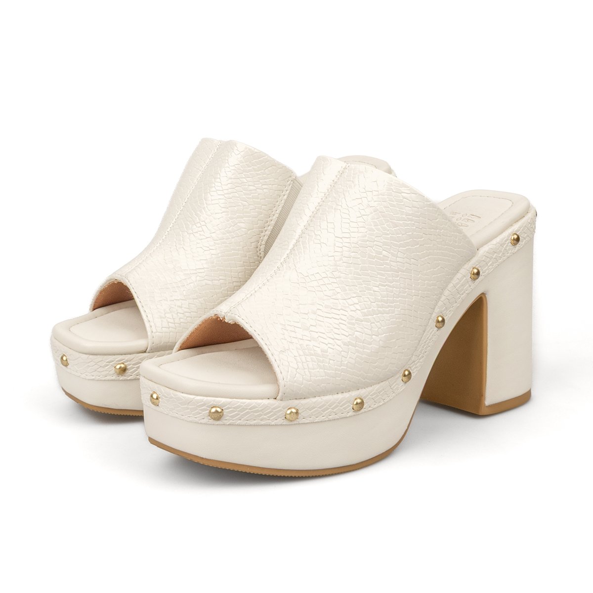 Sandalia Tacón Alto Cuadrado Mule Piton Marfil Vizzano Sandalias