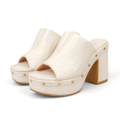 Sandalia Tacón Alto Cuadrado Mule Piton Marfil Vizzano Sandalias
