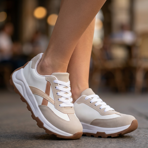 Tenis LifeStyle Blanco-Gris Athleisure Beira Rio Tenis