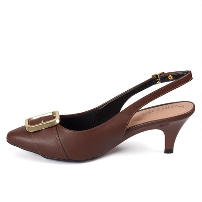 Tacon Bajo Café-Coñac Dorado Slingback Beira Rio Stiletto
