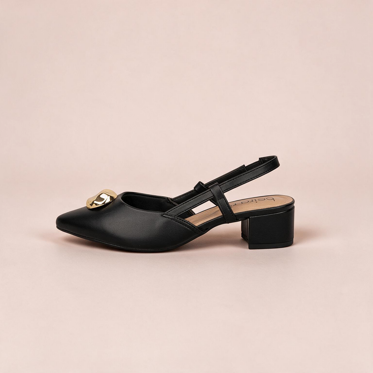 Tacón Bajo Cuadrado Slingback Negro Beira Rio Tacón