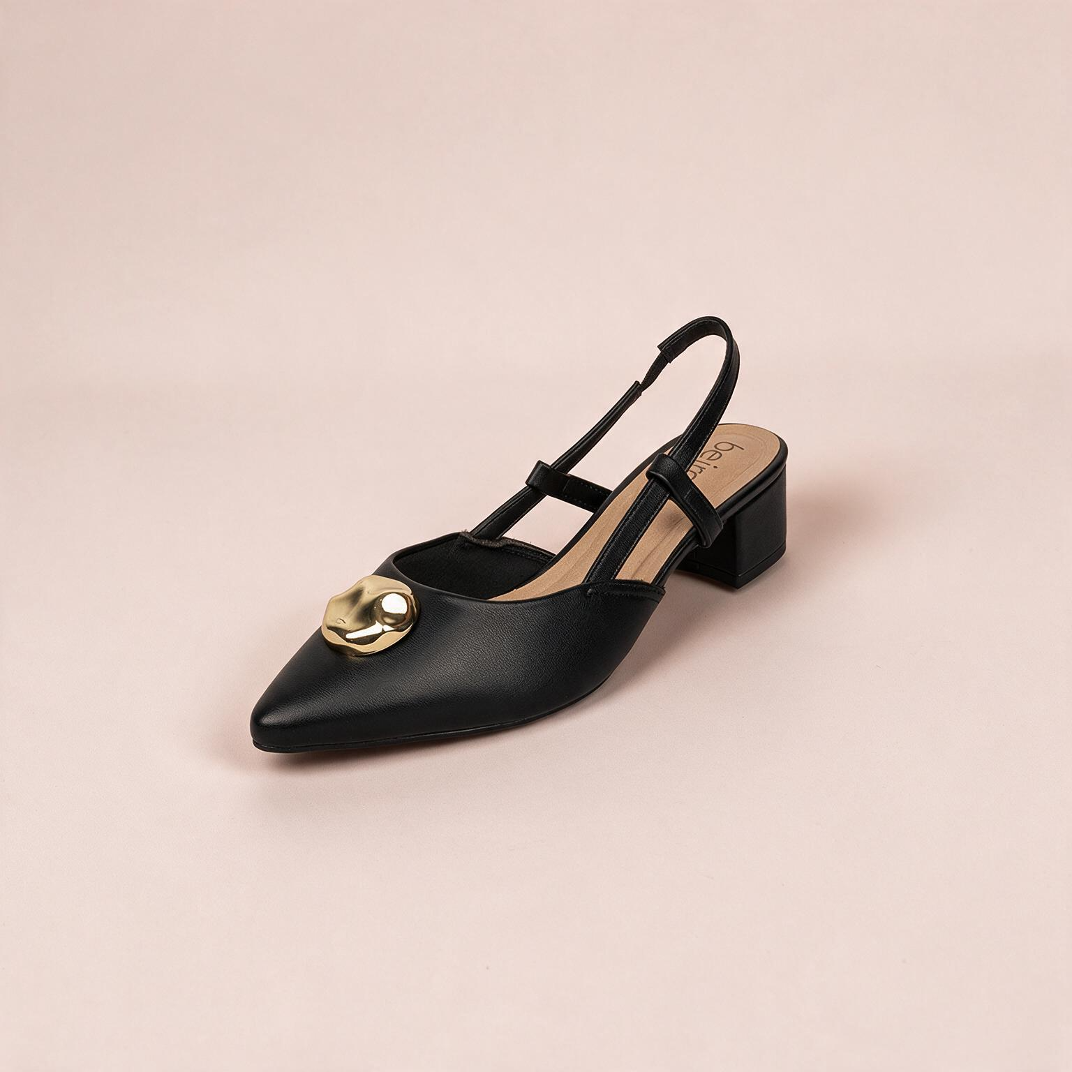 Tacón Bajo Cuadrado Slingback Negro Beira Rio Tacón