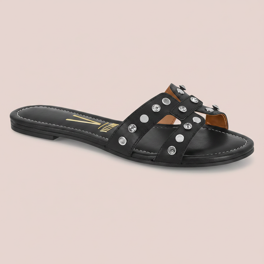 Sandalia Plana Negro-Cristal Vizzano Sandalia