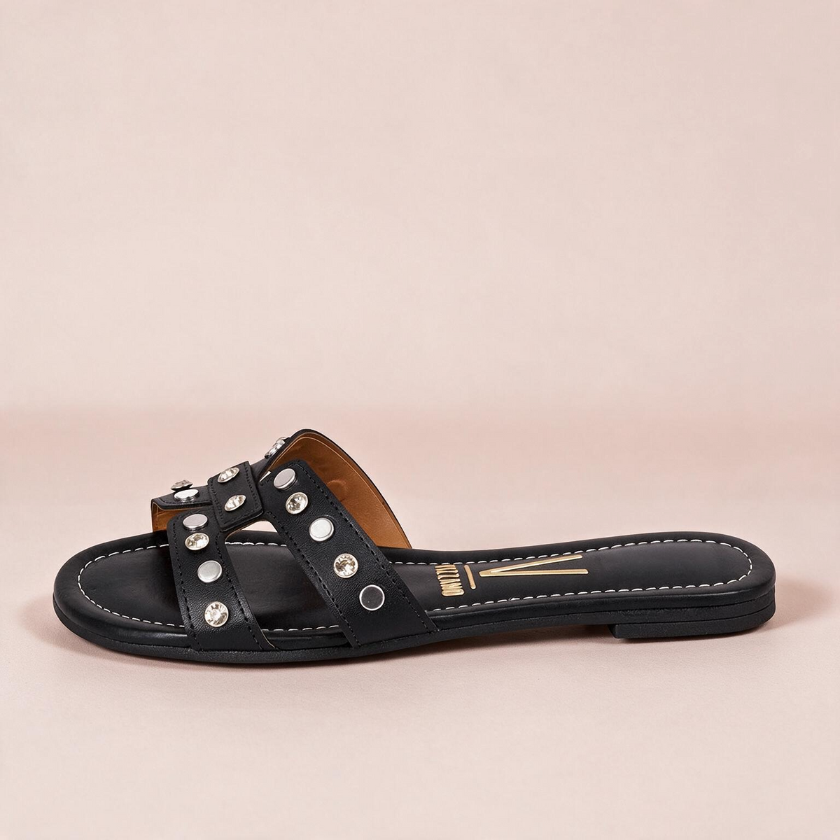 Sandalia Plana Negro-Cristal Vizzano Sandalia