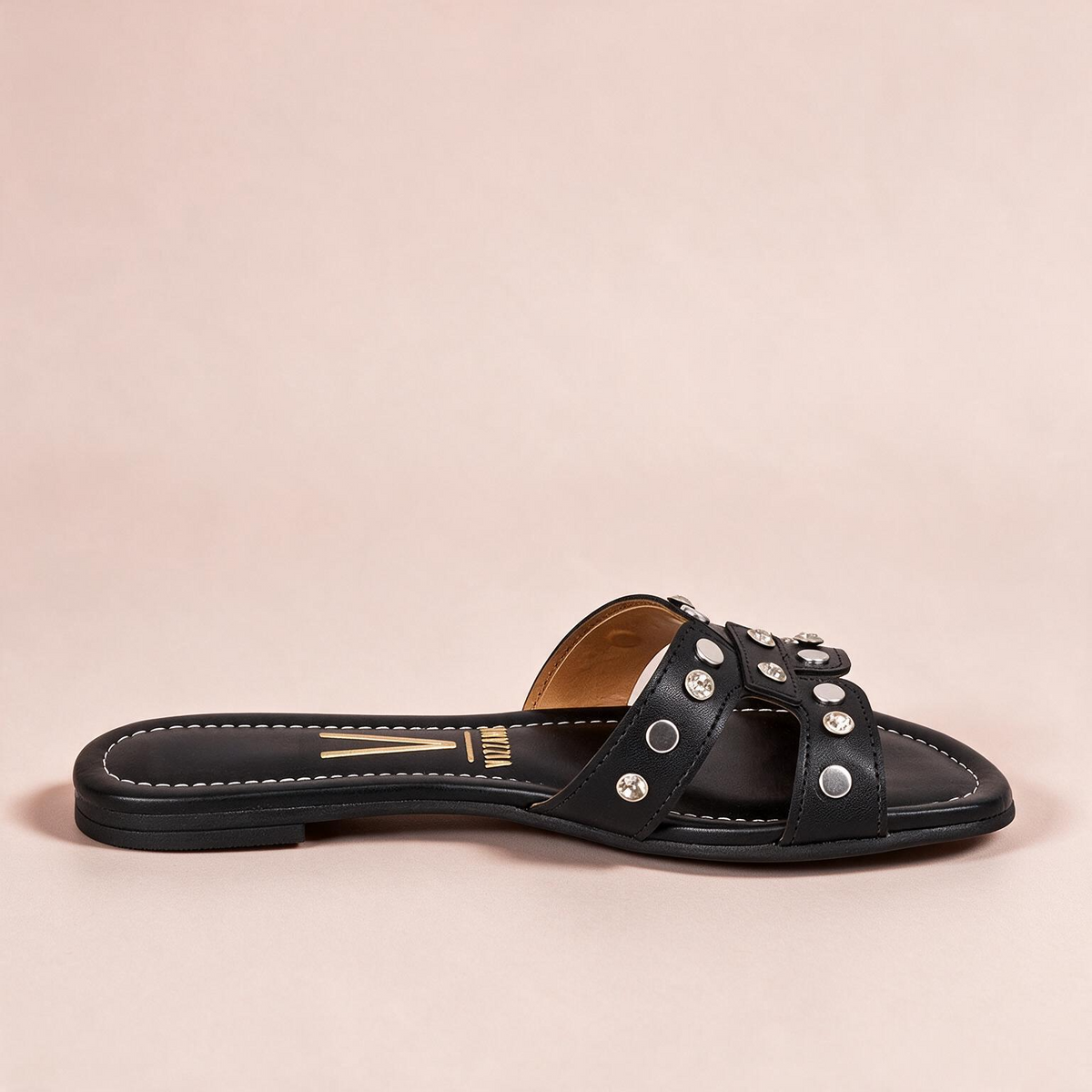 Sandalia Plana Negro-Cristal Vizzano Sandalia