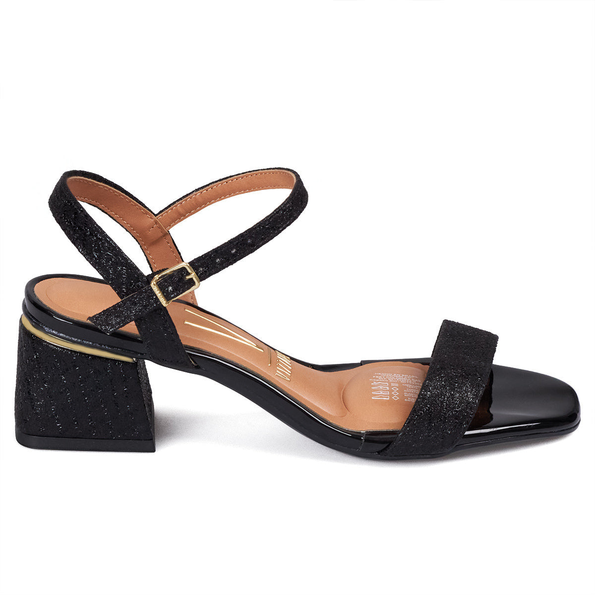 Sandalia Tacon Bajo Negro Metalizado Vizzano Sandalias