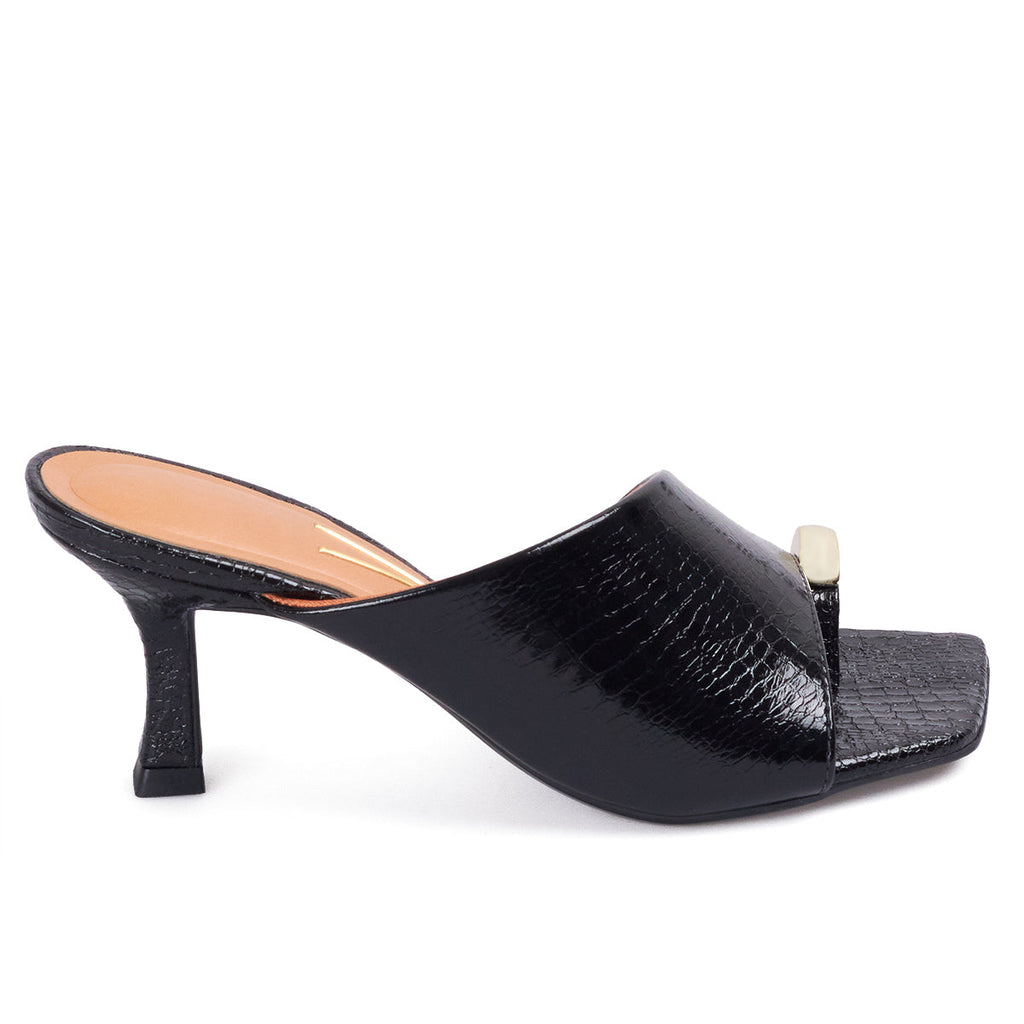 Sandalia Tacon Medio Negro Croco Vizzano