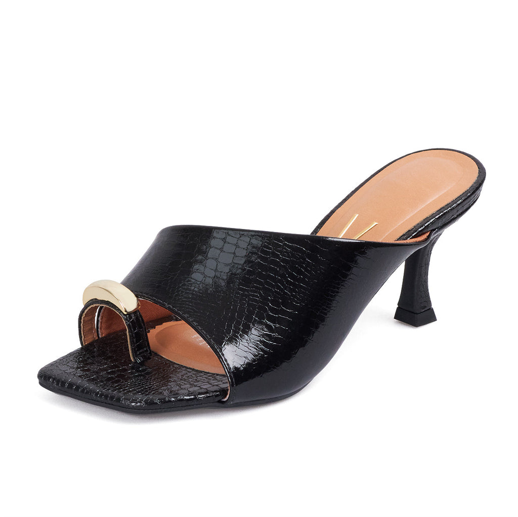 Sandalia Tacon Medio Negro Croco Vizzano