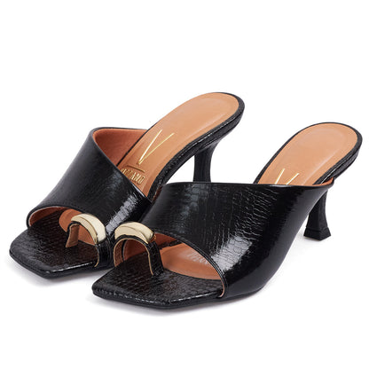 Sandalia Tacon Medio Negro Croco Vizzano Sandalia tacon