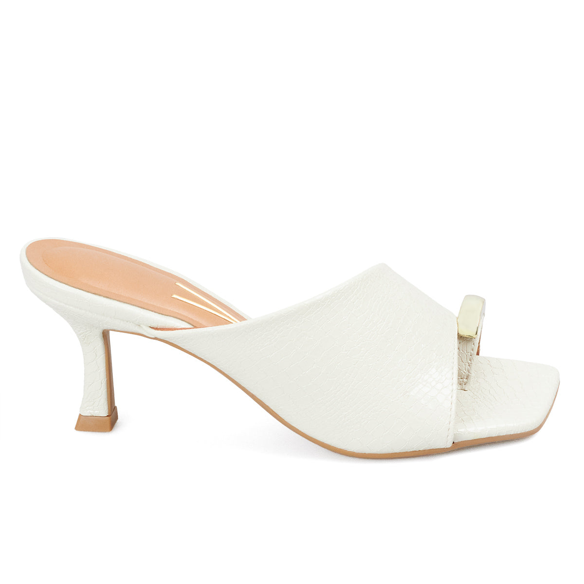 Sandalia Tacon Medio Blanco-Marfil Croco Vizzano Sandalia tacon