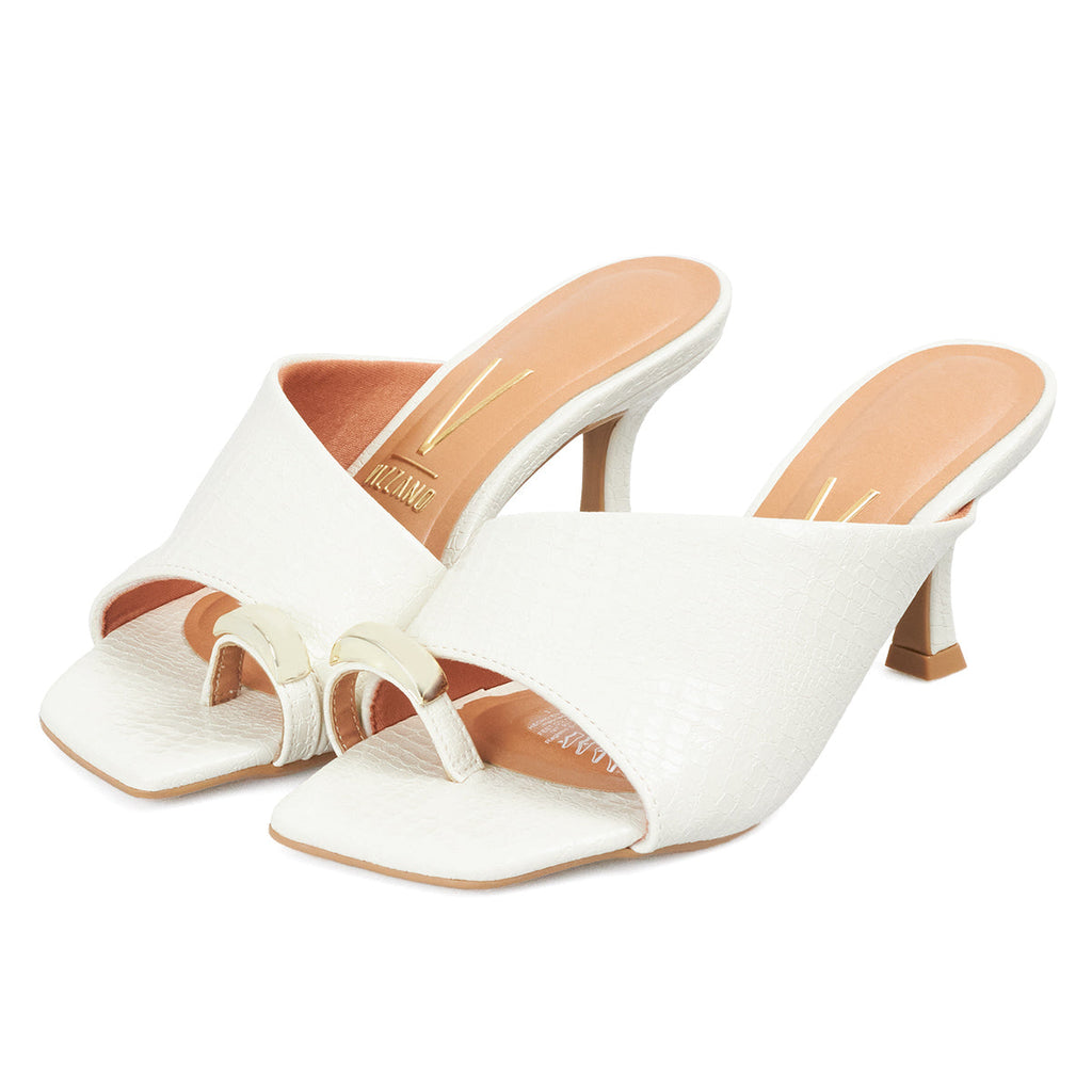 Sandalia Tacon Medio Blanco-Marfil Croco Vizzano
