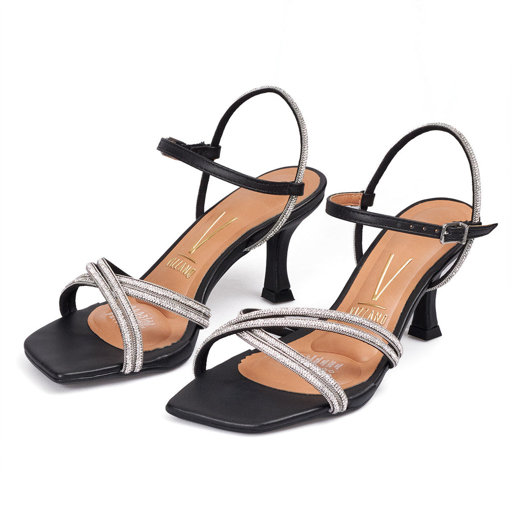 Sandalia Tacon Medio Negro-Cristal Vizzano