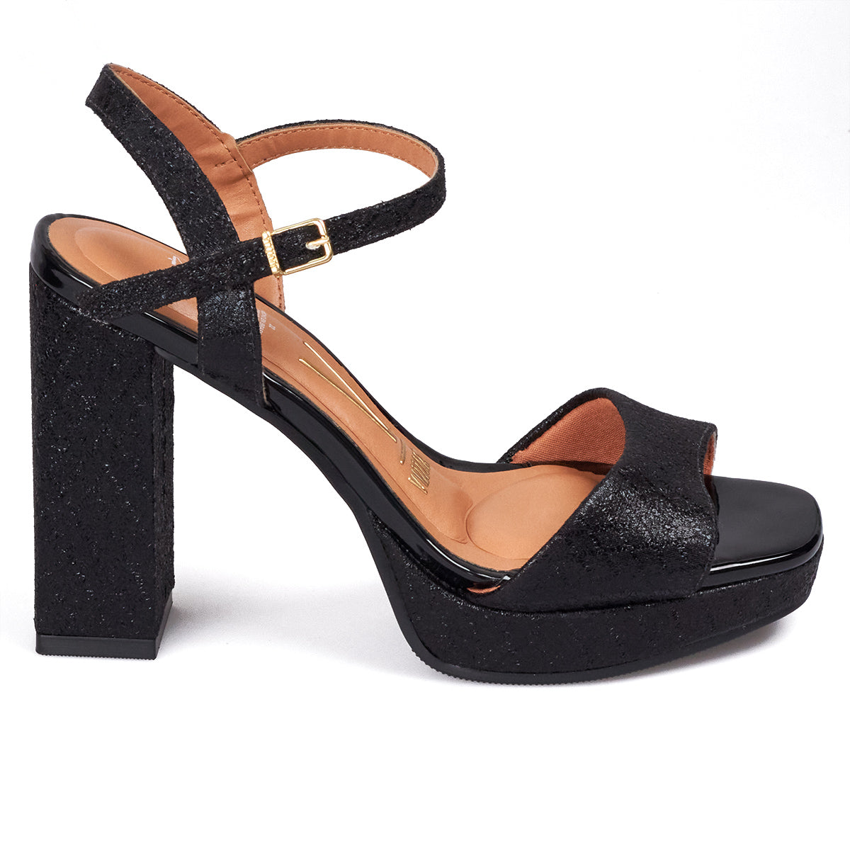 Sandalia Tacon Alto Cuadrado Plataforma Negro Metalico Vizzano Sandalia tacon