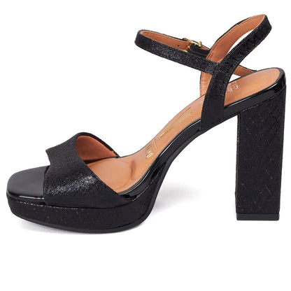 Sandalia Tacon Alto Cuadrado Plataforma Negro Metalico Vizzano Sandalia tacon