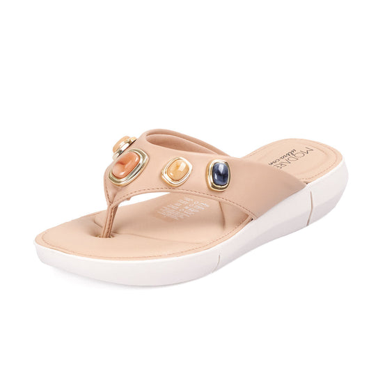 Sandalia Plana Tres Puntadas Beige Modare Sandalia plana