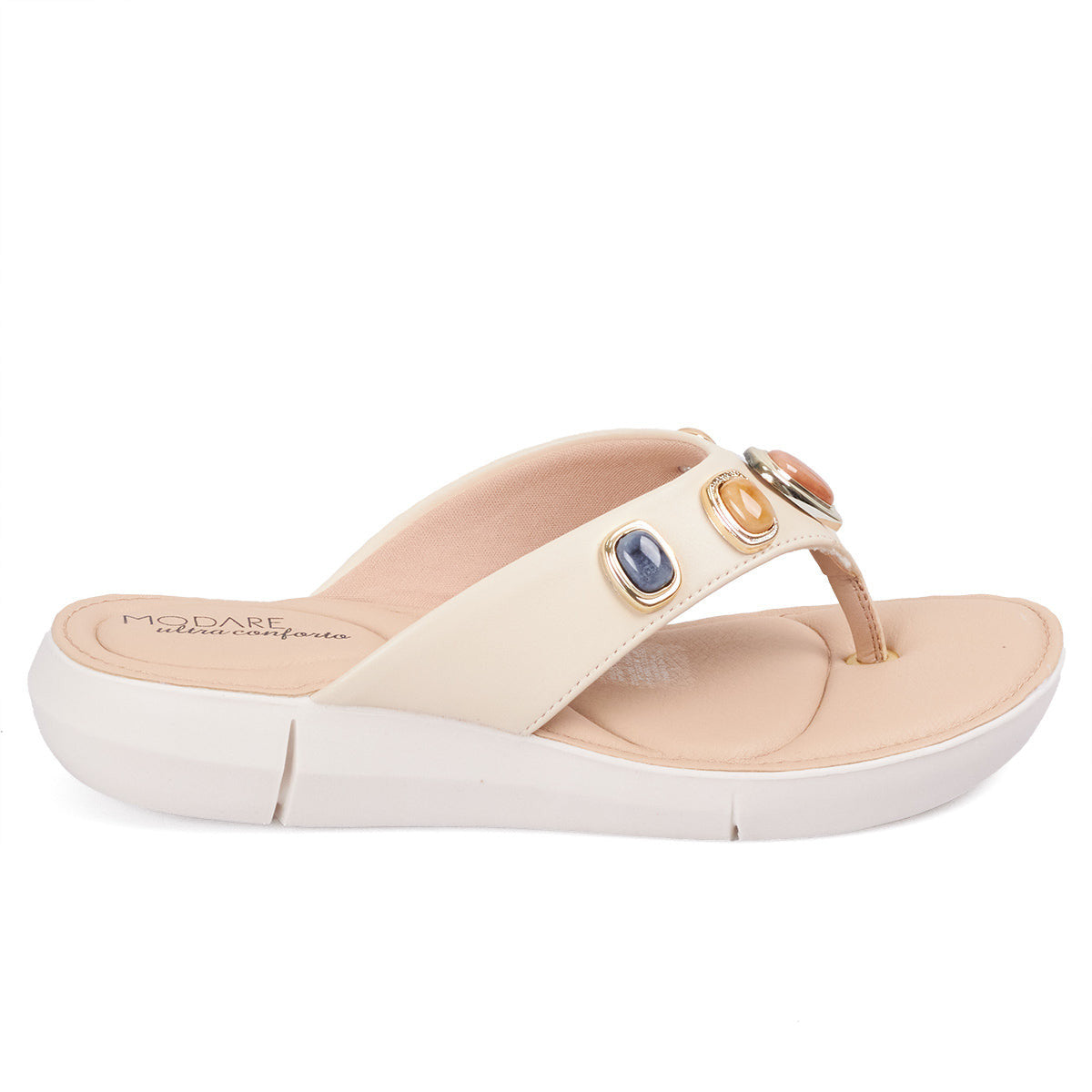 Sandalia Plana Tres Puntadas Blanco-Crema Modare Sandalia plana