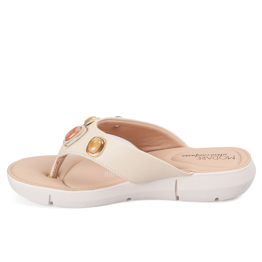 Sandalia Plana Tres Puntadas Blanco-Crema Modare