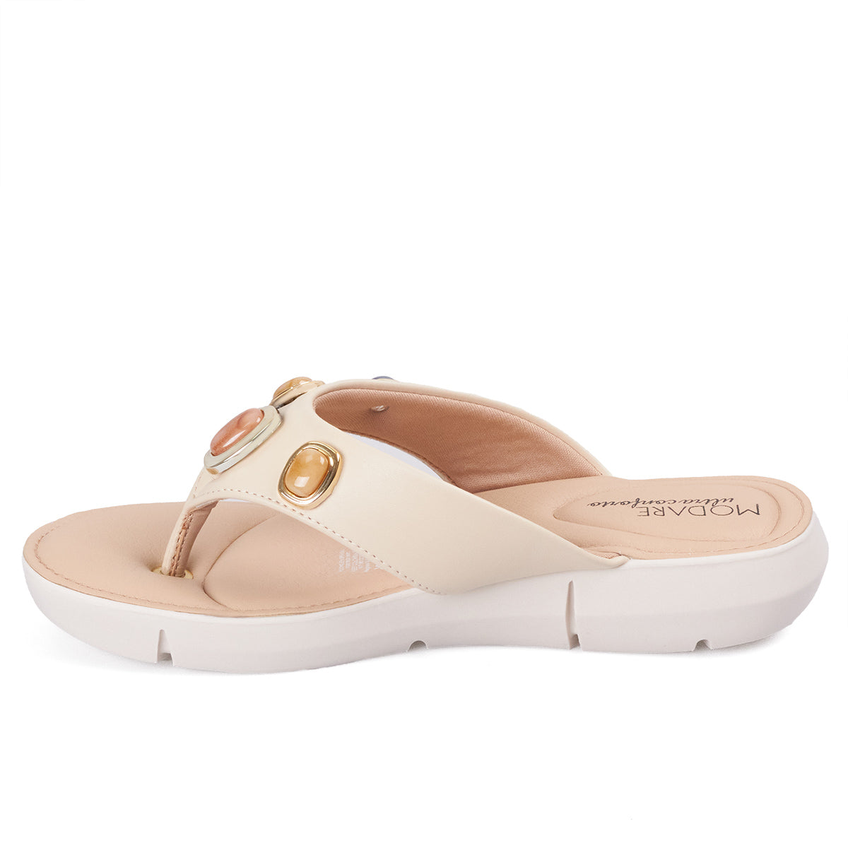 Sandalia Plana Tres Puntadas Blanco-Crema Modare