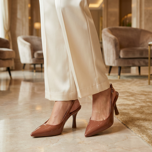 Tacon Alto Café-Moca Slingback Heel Vizzano Stiletto