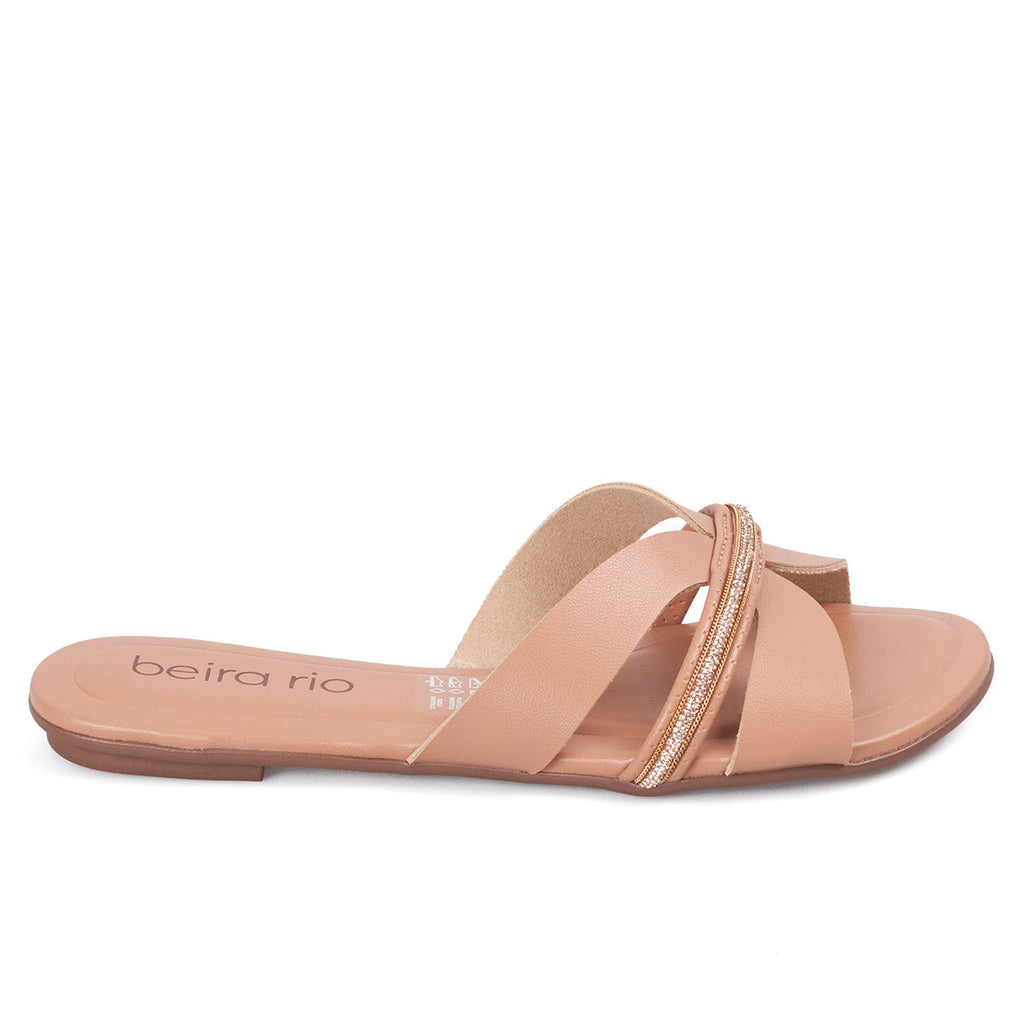 Sandalia Plana Flat Casual Café-Nude-Cristal Beira Rio