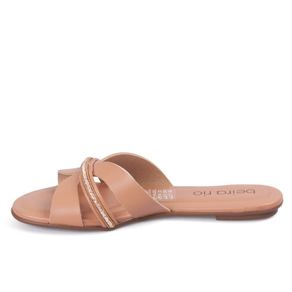 Sandalia Plana Flat Casual Café-Nude-Cristal Beira Rio Sandalia plana