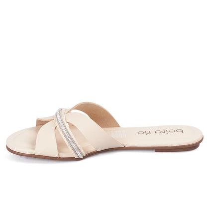 Sandalia Plana Flat Casual Blanco-Crema-Cristal Beira Rio Sandalia plana