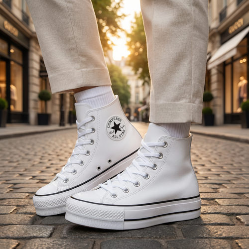 Tenis Converse Chuck Taylor All Star Lift Leather Bota Blanco Tenis