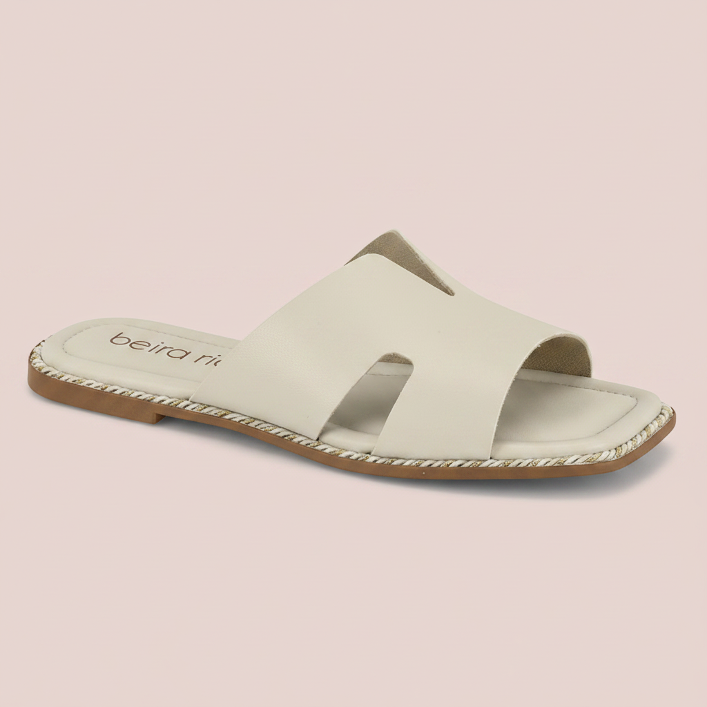 Sandalia Plana Slide Casual Blanco-Marfil Beira Rio Sandalia